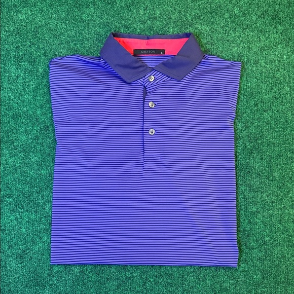 Greyson Performance Polo (Navy Blue & Purple Stripes / Size Large) - Picture 5 of 7